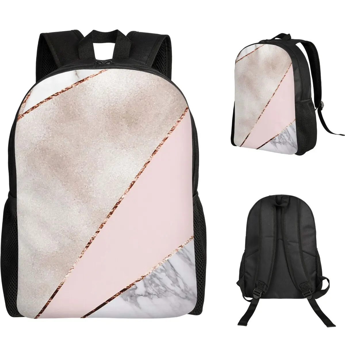 

Spliced Mixed Rose Gold Marbl Student Backpack School Bag Hiking Travel Daypack for Men Women Fashion Bookbag Shoulder Bags
