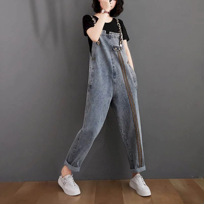 

Blue Denim Jumpsuits for Women Korean Style Vintage Playsuit Straight Pants Loose Trousers Oversized Overalls for Women Clothes