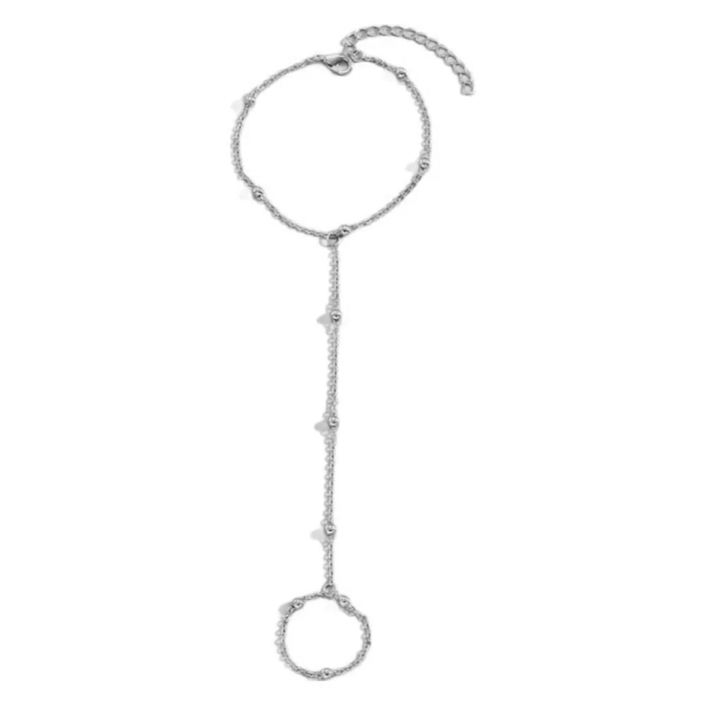 Nuevas pulseras minimalistas y elegantes para mujer, cadenas de cuentas, anillos de eslabones, anillos para dedos y joyería conectada para manos y dedos.