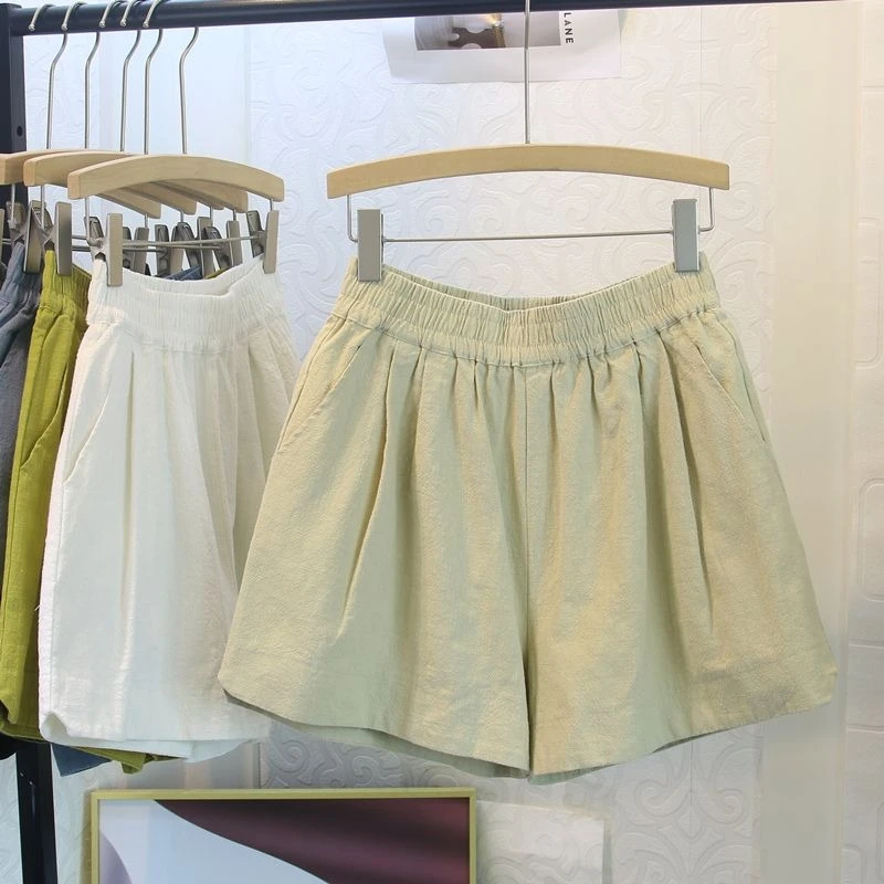 

Women's Loose Cotton Linen Elastic Waist A-shaped Wide Leg Shorts Casual Summer Comfortable Breathable Fashion Hot Pants