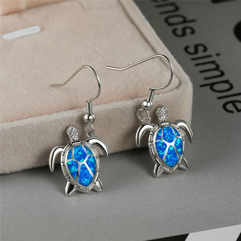 Boucles d'oreilles longues tortue de mer pour femmes, boucles d'oreilles pendantes, bijoux de mariage, accessoires de mode, bleu, opale 216.239., pendentif mignon