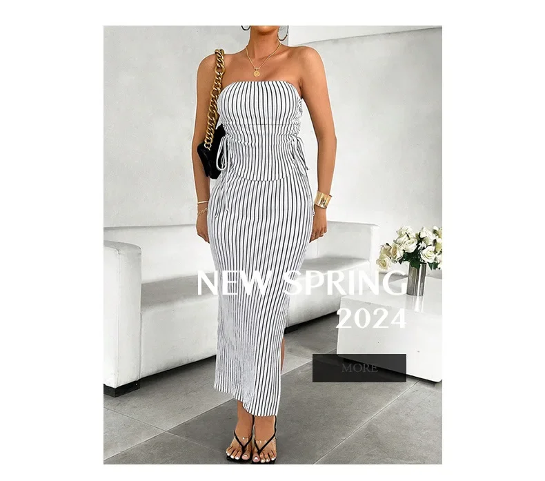 Elegant Two Piece Sets Womens Outfits 2024 Summer Sexy Stylish Sleeveless Backless Strapless Split Skirt Fashion Casual Suit