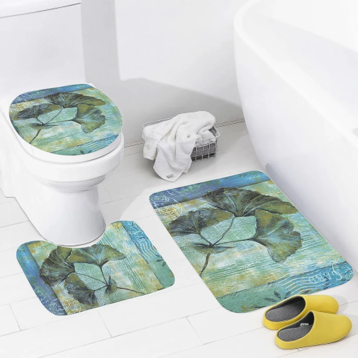 Non slip shower mat bathroom carpet shower retro pattern decoration water absorbing bathtub carpet toilet cover decorative cover