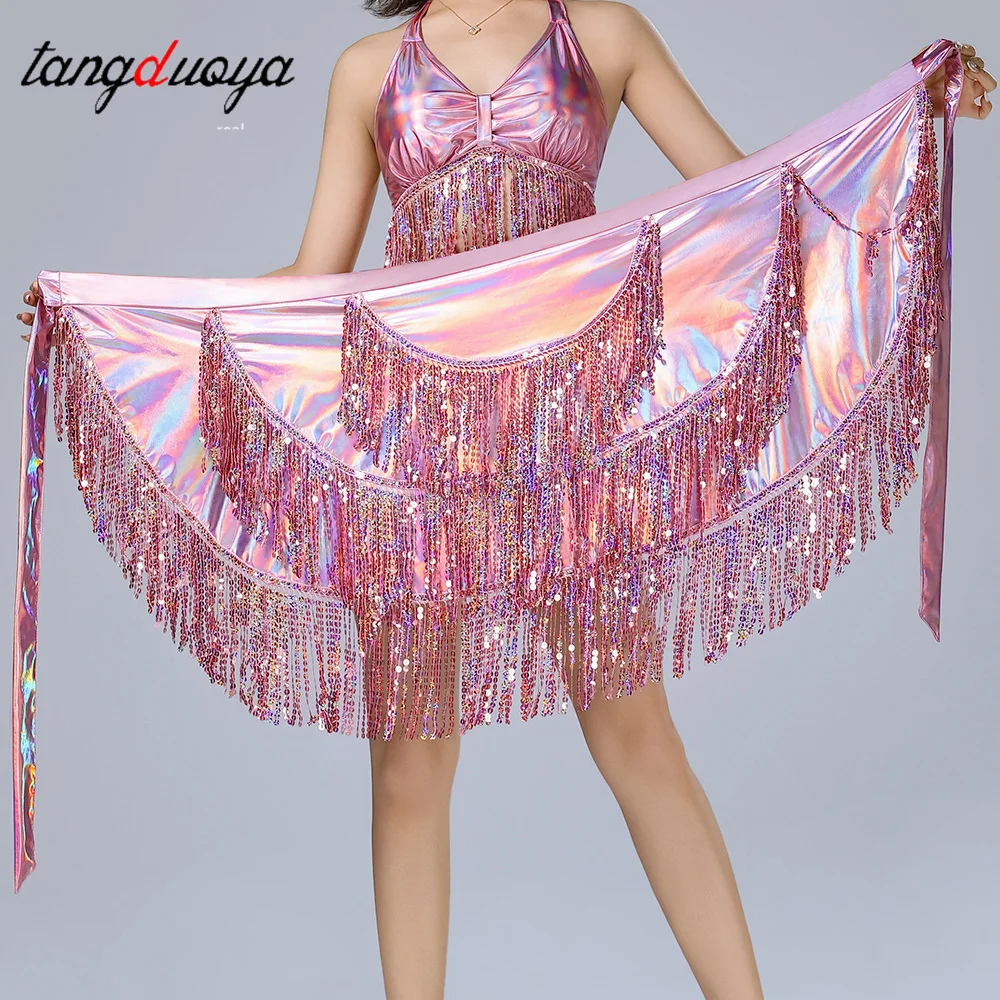 Latin Dance Sequined Fring Hip Towel Belly Dance Fringed Towel Waist Chain Shake Towel Dance Skirt Sexy Party dance Half skirt