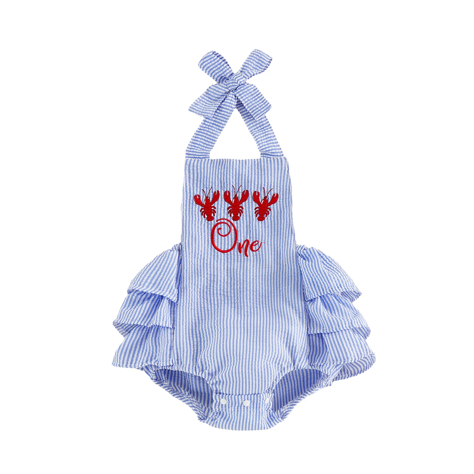

Комбинезон для девочки на первый день рождения, полосатый, с вышивкой в виде лобстера и букв, без рукавов, милый летний/весенний наряд