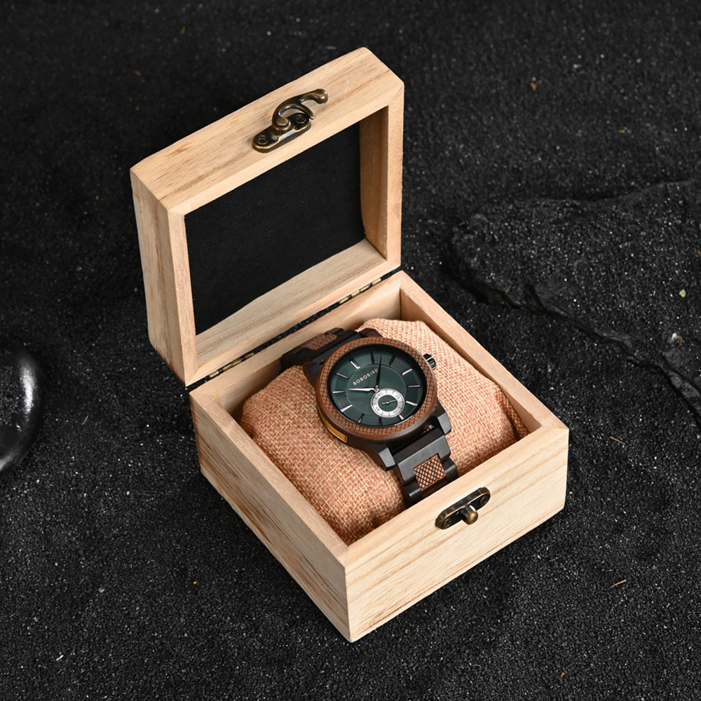 BOBOBIRD-Reloj de madera de cuarzo para hombre, nuevo accesorio de pulsera de negocios a la moda, relojes grabados con logotipo personalizado, gran caja de regalo de cumpleaños