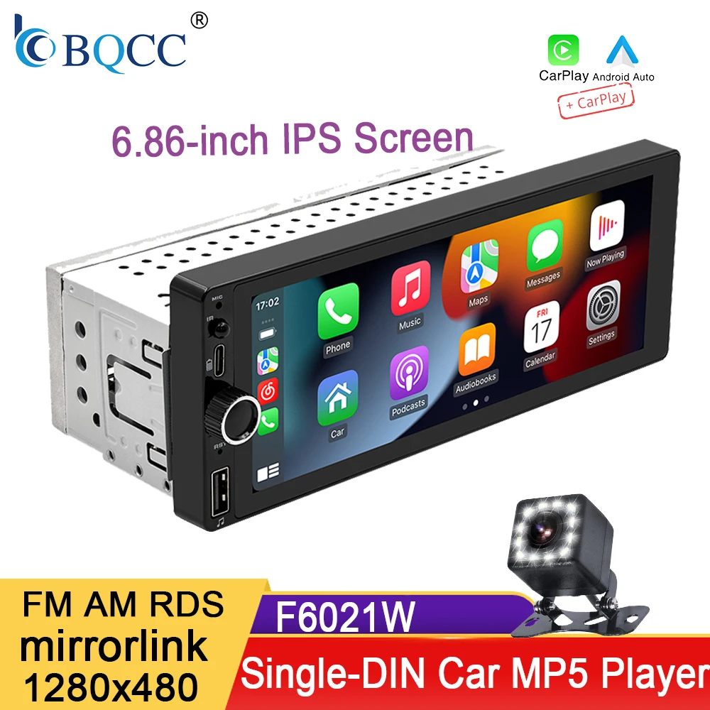 

BQCC 6.86" 1280*480 1 Din MP5 Player Car Radio Wireless Carplay Android Auto Multimedia Player 1Din FM Auto Radio Stereo