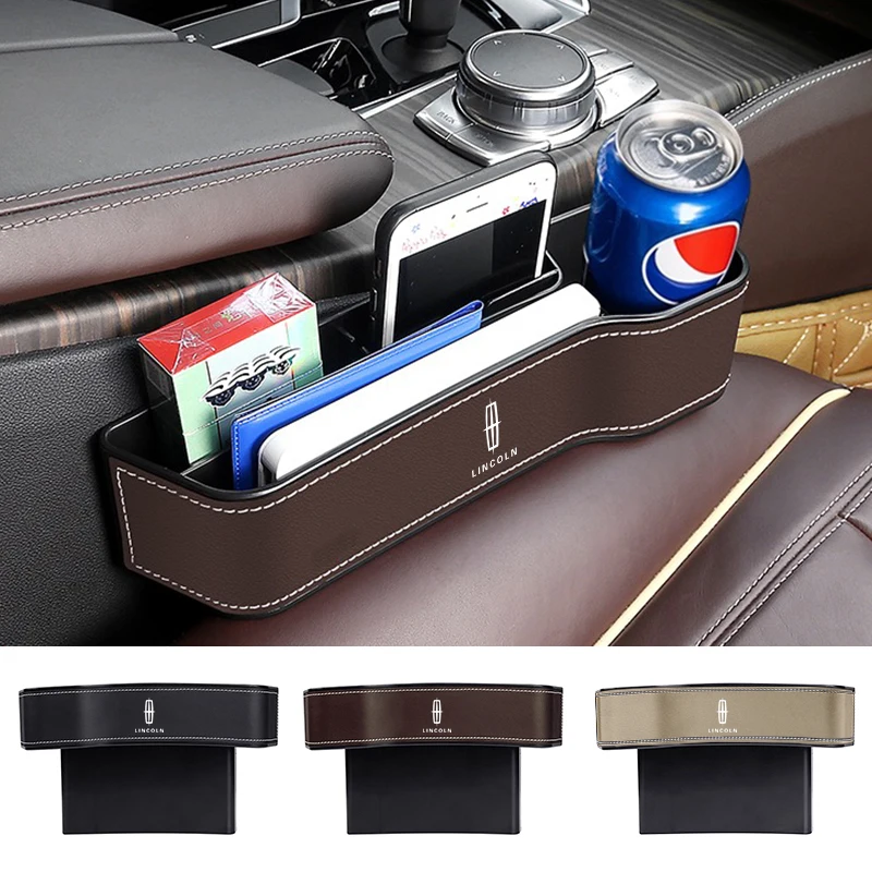 1Pc Leather Car Seat Gap Storage Box Phone Keys Organizer For Lincoln Navigator MKZ MKX MKC MKT Continental Nautilus Accessories