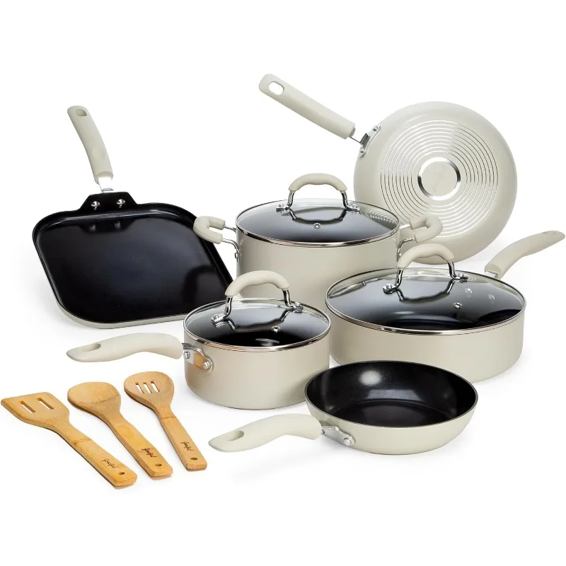 Ceramic Nonstick Pots and Pans Set, Premium Ceramic Coating Made without PFOA, PTFE or PFAS, Dishwasher Safe, 12-Piece