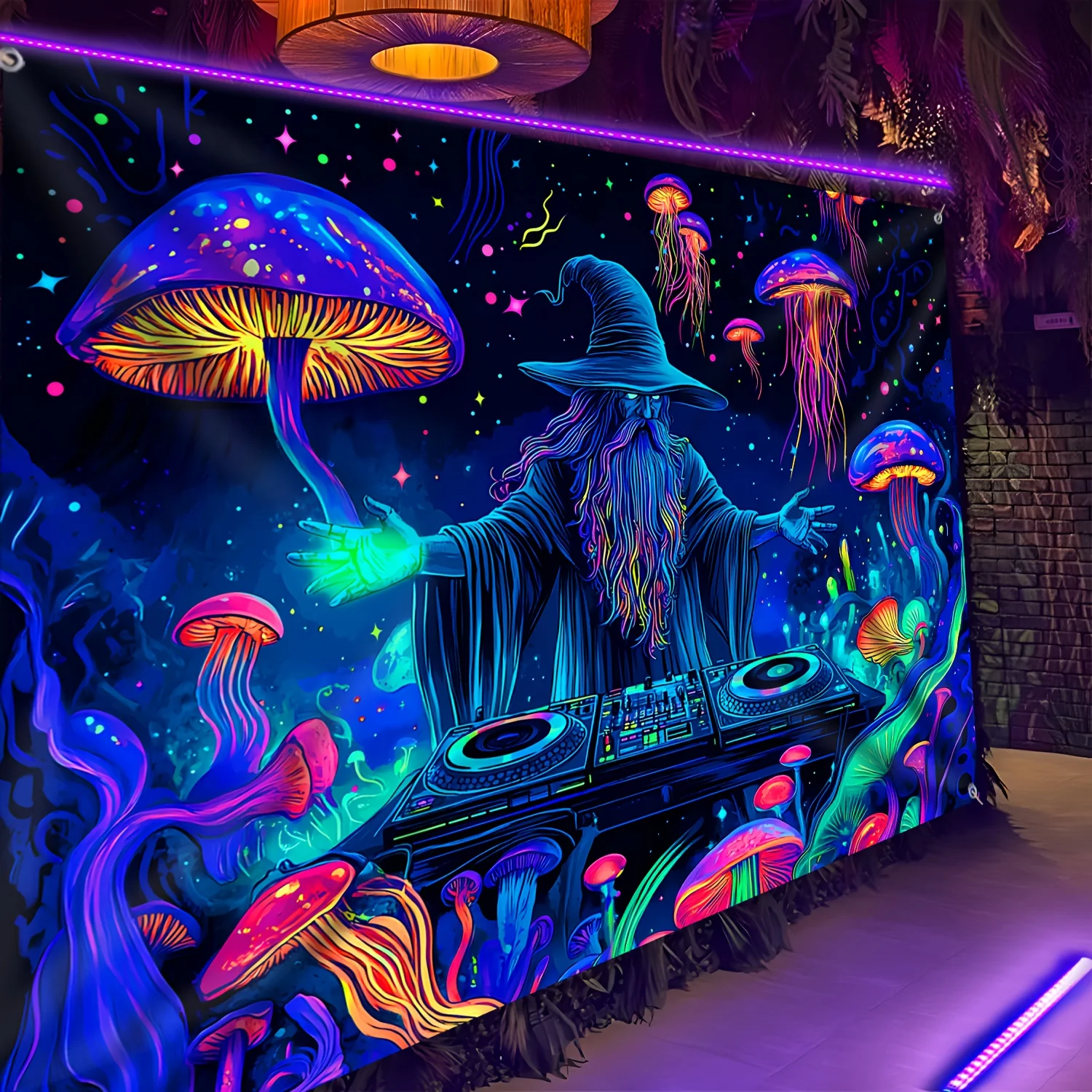 1 Halloween-Zauberergericht, Qualle, Pilz, Innenhofdekoration, fluoreszierendes Hintergrundtuch, Wandteppich, Weihnachtsgeschenk, Partys