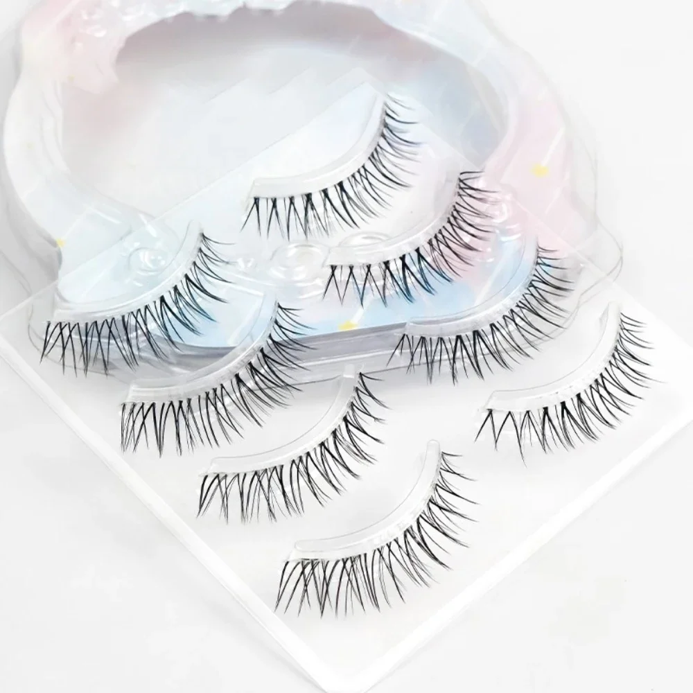 

5 Pairs False Eyelashes Lash Extension Reusable Natural Fake Lashes Make Up Transparent Stem Korean Girl's Eye Eyelashes Makeup