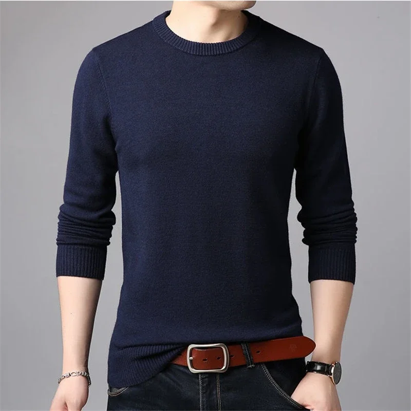 Spring And Autumn Men's Pullovers Solid Color Thin Sweater Men Simple Style O-neck Thin Male Clothing Underwear