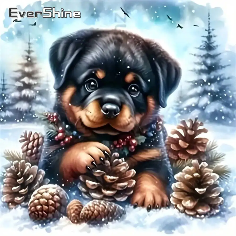 Evershine Diamant-Gemälde, Hund, Tier, Cartoon, komplett, quadratisch, rund, Diamant-Mosaik, Badezimmer, DIY-Bastelset, Heimdekoration