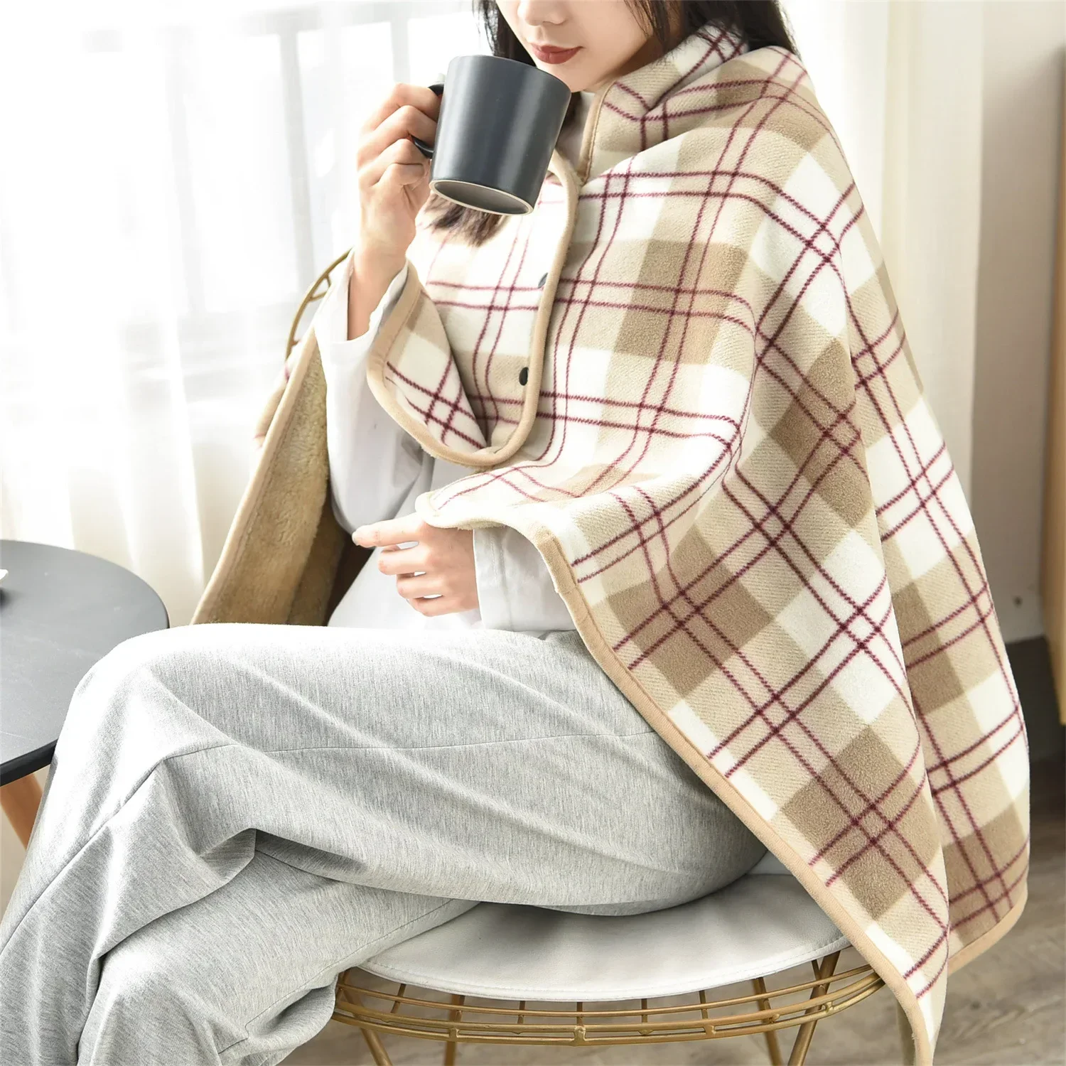 Thicken Winter Wearable Blanket Warm Adults Plaid Blanket Fluffy Soft Sofa Beds Throw Blankets Office Nap Shawl Fleece Blankets