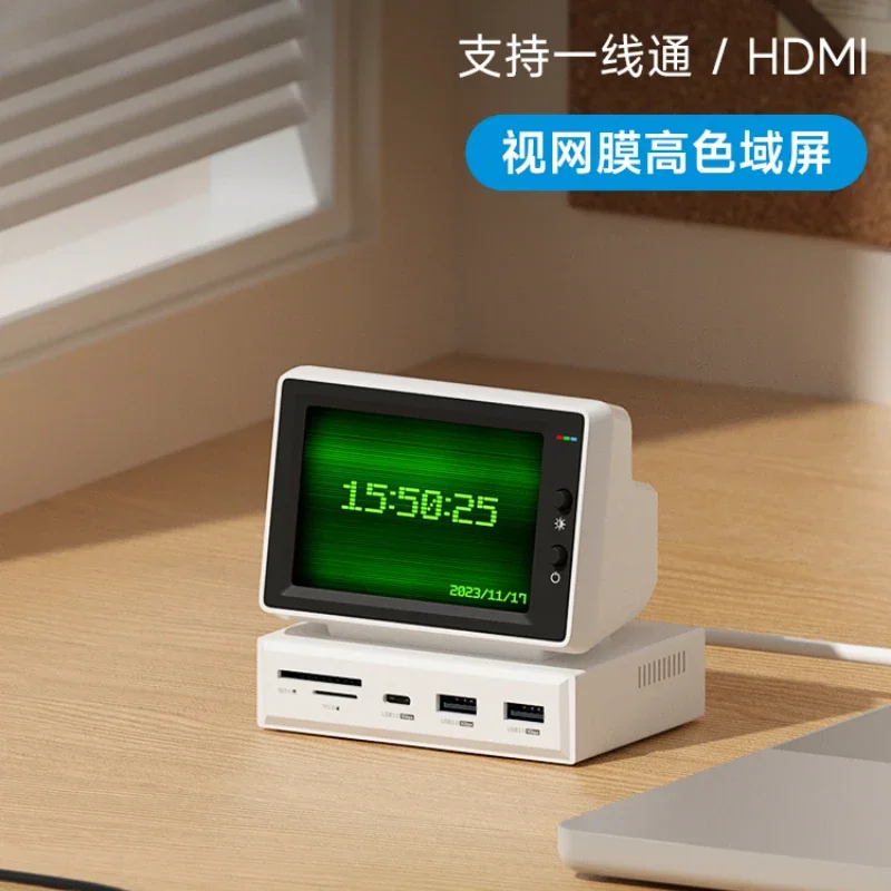 Small computer secondary screen desktop docking station chassis host temperature display