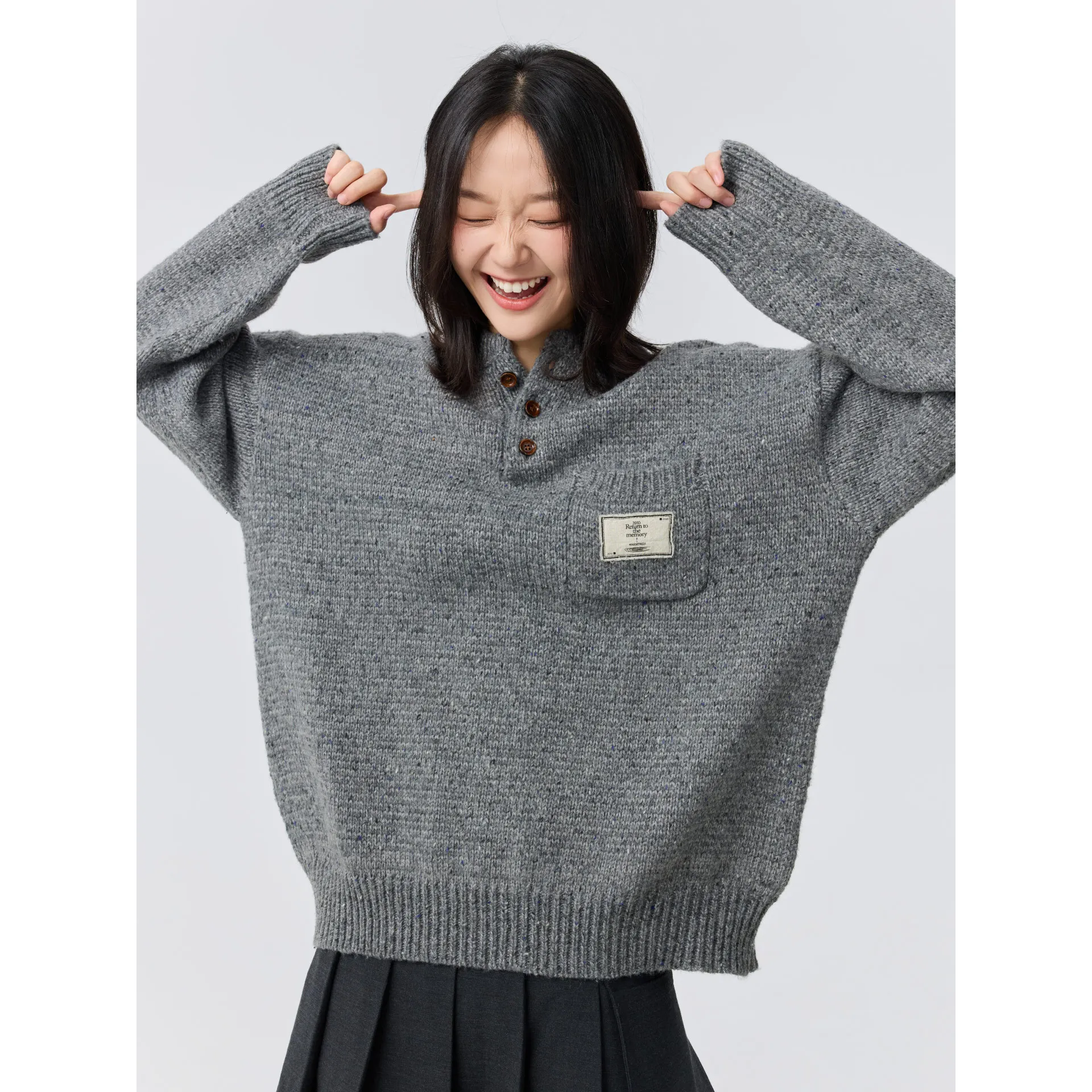 

Men's Autumn Winter Thiened Loose Knitted Sweater Henry Collar Bla Long Sve Casual Inner Wear Antibacterial Antiwrinkle