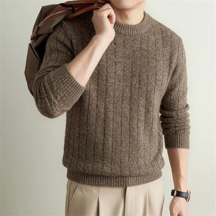 Sheep Wool 90.1% Cashmere 5.5% Mulberry silk 4.4% 2026 Autumn Winter Men Knit Sweaters O-neck Pullovers