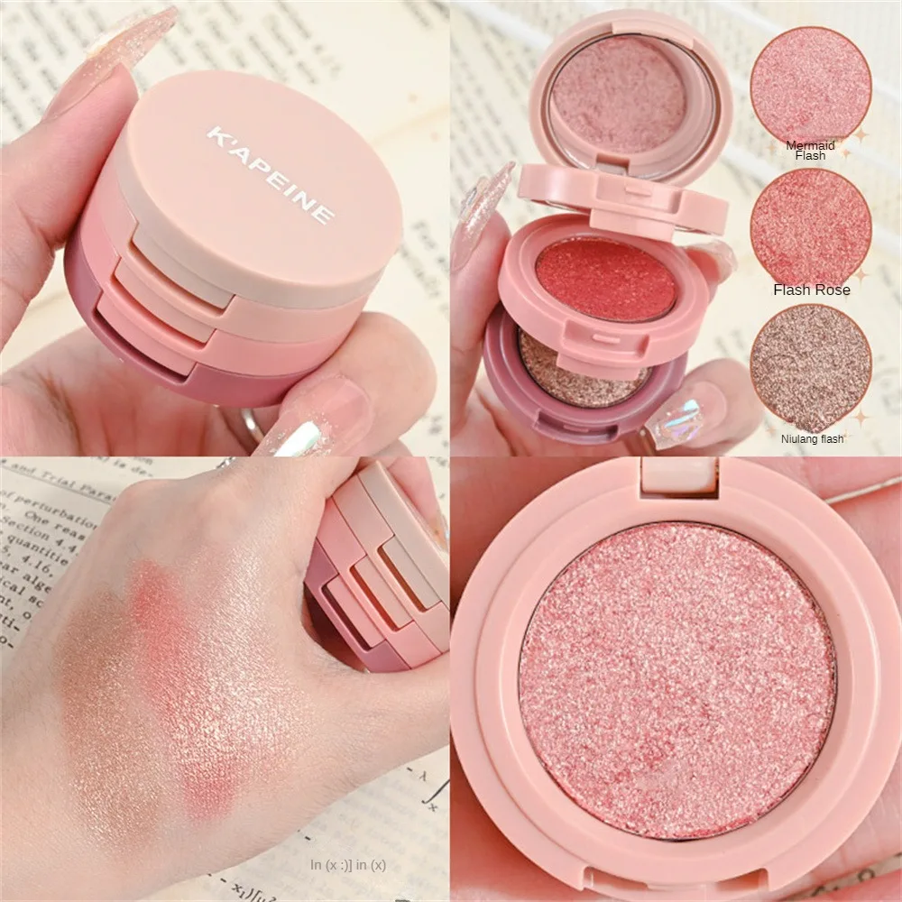 3 In 1 Highlighter Powder Palette Contour Bronzer Glitter Blush Eyeshadow Makeup Pearl Cosmetic Face Korean Long Lasting