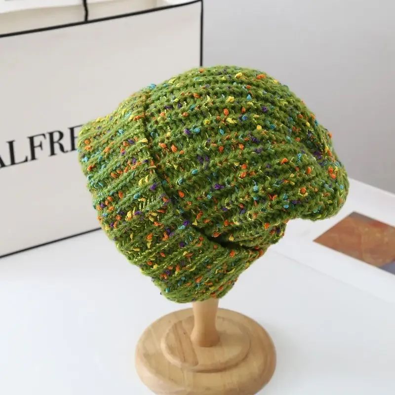 1pc Women's Beanie Hats For Autumn and Winter Worm Rainbow Colorful Mixed-color skull Cap,Outdoor Casual Warm Skullies head Hats