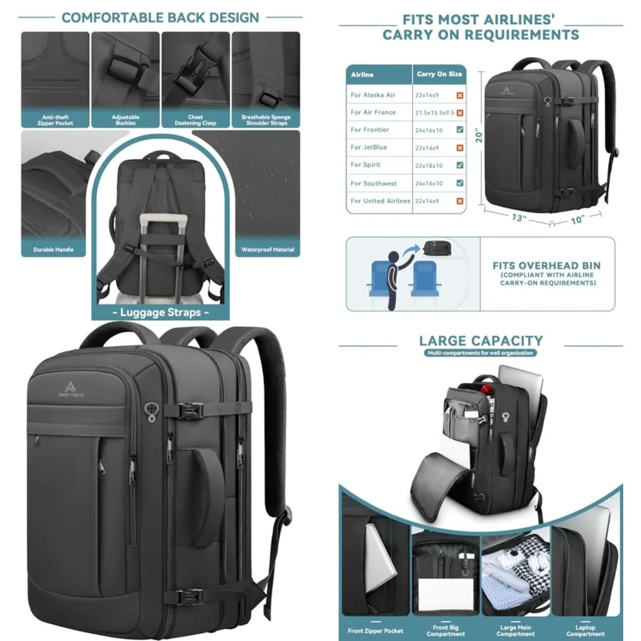 

Travel Backpack, 50L Expandable Extra Large Laptop Backpack, Carry On Backpack Water Resistant Busess Suitcase Daypack Bag Fits
