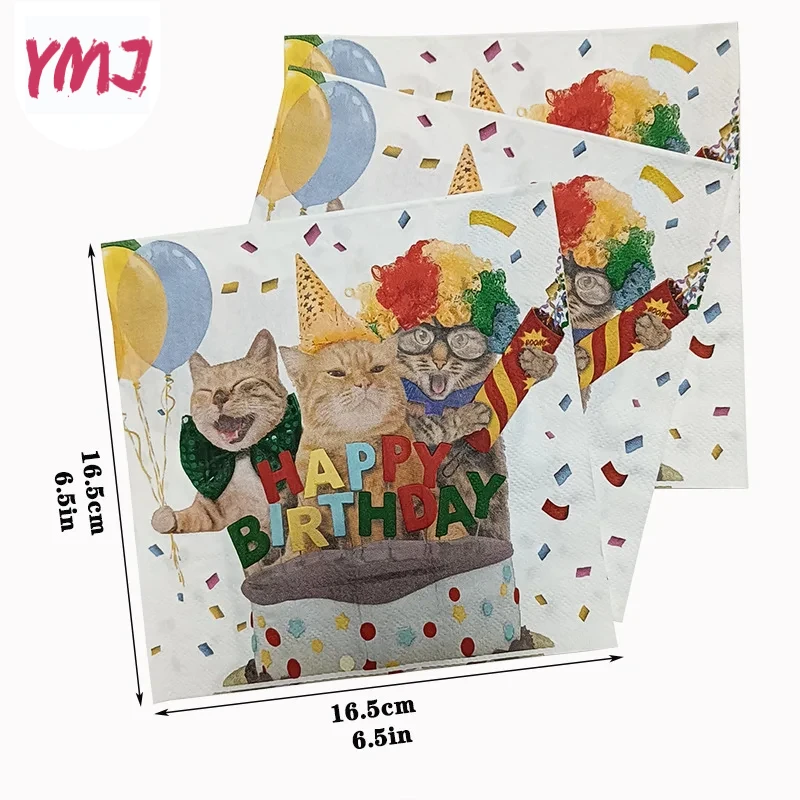 Three Cats Colourful Printed Napkins Birthday Party Decorative Paper Placemats Butterfly Bone Bart Paper 2-Ply 10/20pcs 33*33cm