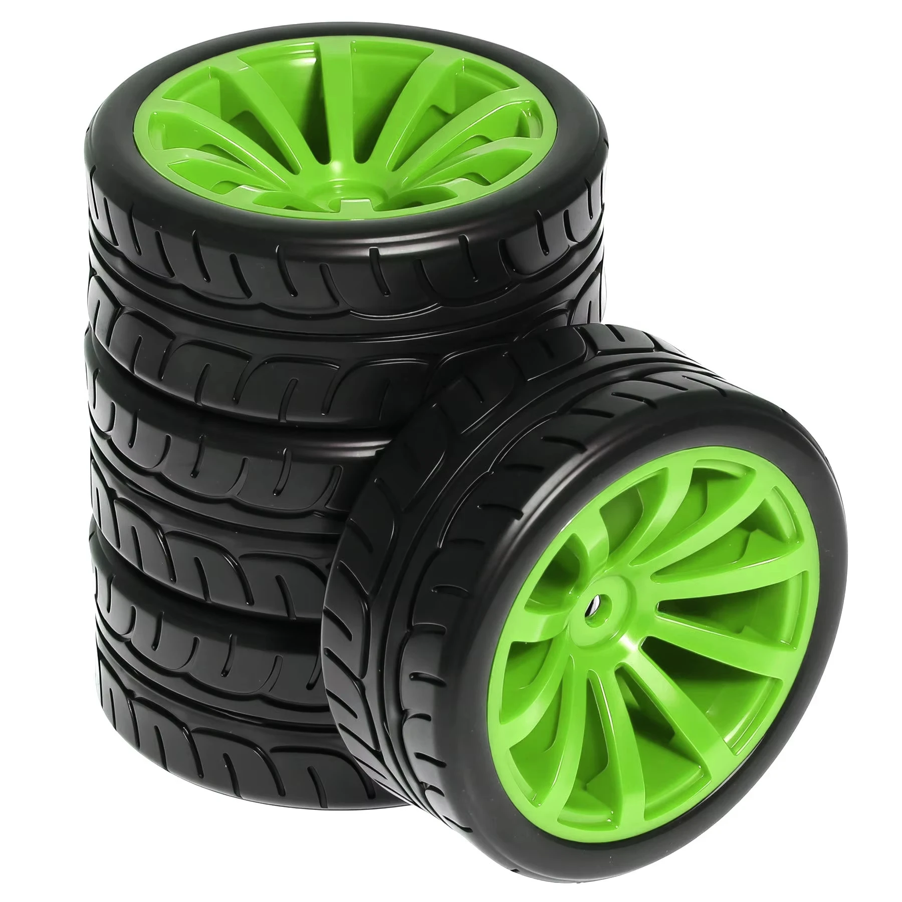 4Pcs 65mm Plastic Wheel Rim Hub with Rubber Tire for 1/10 Scale On-Road Drift RC Car High Traction Compatible with TT02 XV01