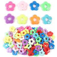 50Pcs Hollow Out Five Petal Flower Plastic Colorful Large hole Plum Blossom Bead Charm for Hair Clips Earring Jewelry   Findings