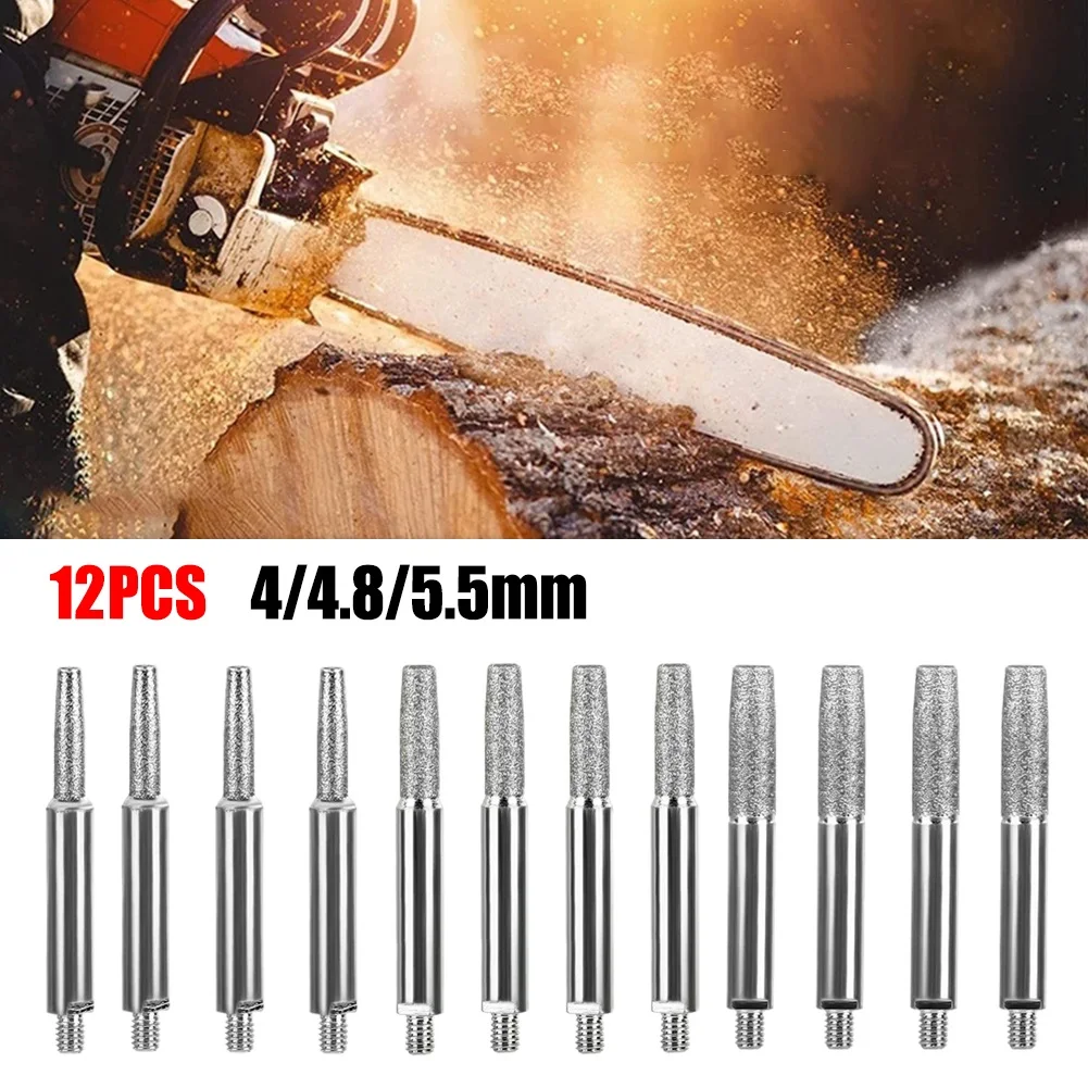 

K50 12pcs Chainsaw Sharpener Carbide Burrs Stone File Chain Saw Jig Sharpening Head 4/4.8/5.5mm Hand Grinder Grinding Tools