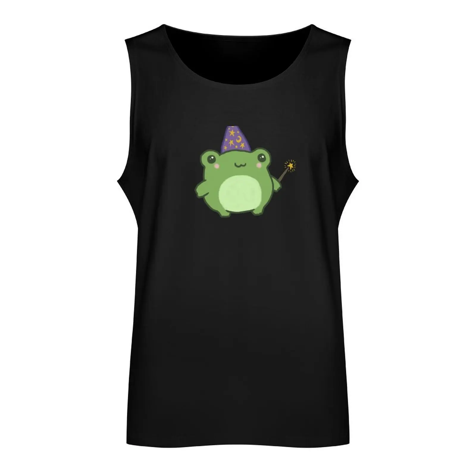 Chubby Frog Wizard: Cottagecore Kawaii Toad with Magic Wand, Purple Cap, Ideal Fantasy Gift for Teens and Kids Tank Top