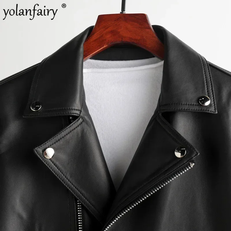 Genuine Leather Jacket Women's Pure Sheepskin Coats for Women Motorcycle Jackets 2023 Autumn New in Outwears Female Tops FCY4966