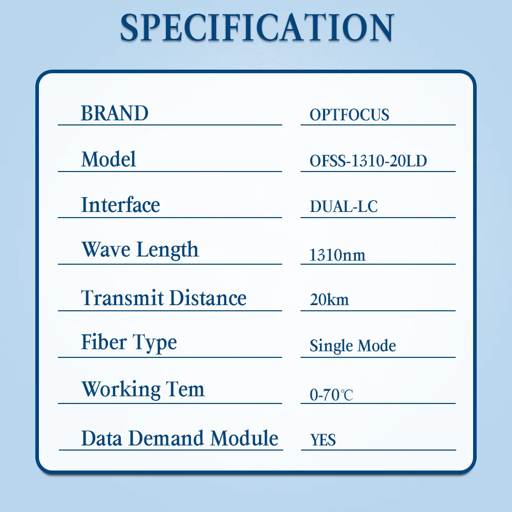 OPTFOCUS-módulo de fibra óptica 1,25G Duplex LC, 1310nm, 20km, SFP con Cisco/Mikrotik/Huawei GBIC, Envío Gratis