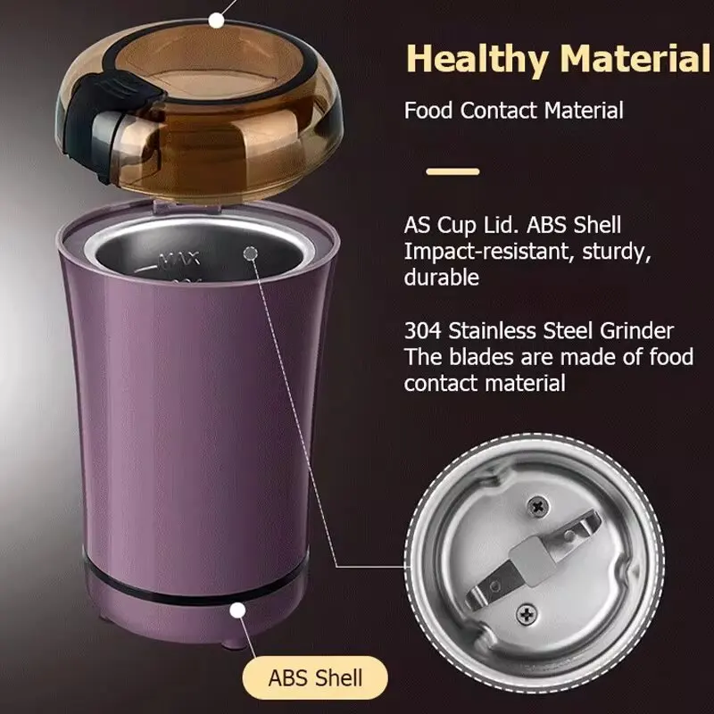 2024 NEW Mini Portable Electric Coffee Bean Grinder Kitchen Tool Herbs Salt Pepper Spices Nuts Crusher EU Plug -Black