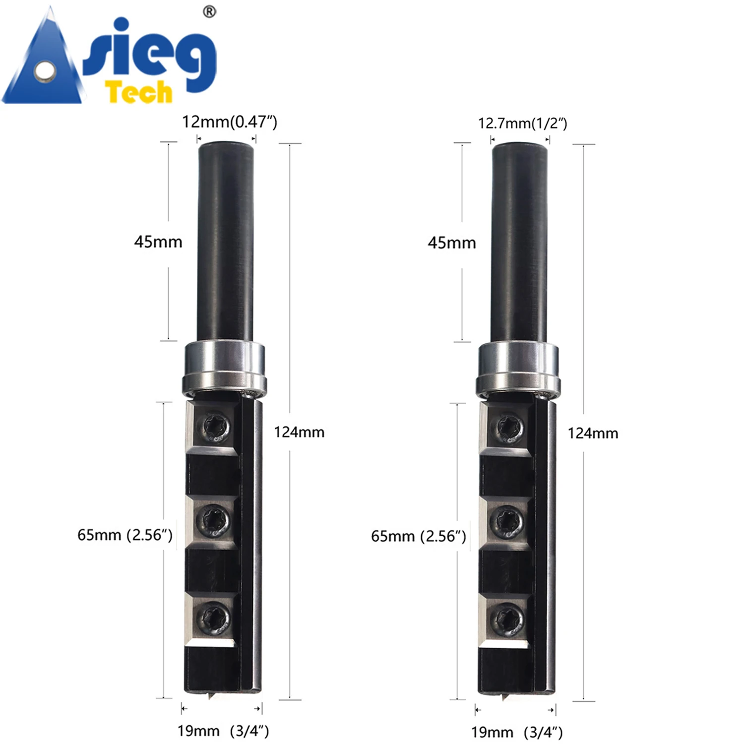 12mm 12.7mm Shank Spiral Flush Trim Router Bit Top Bearings Pattern Trimmer 65mm Cut Length with Repaceable Insert Cutter