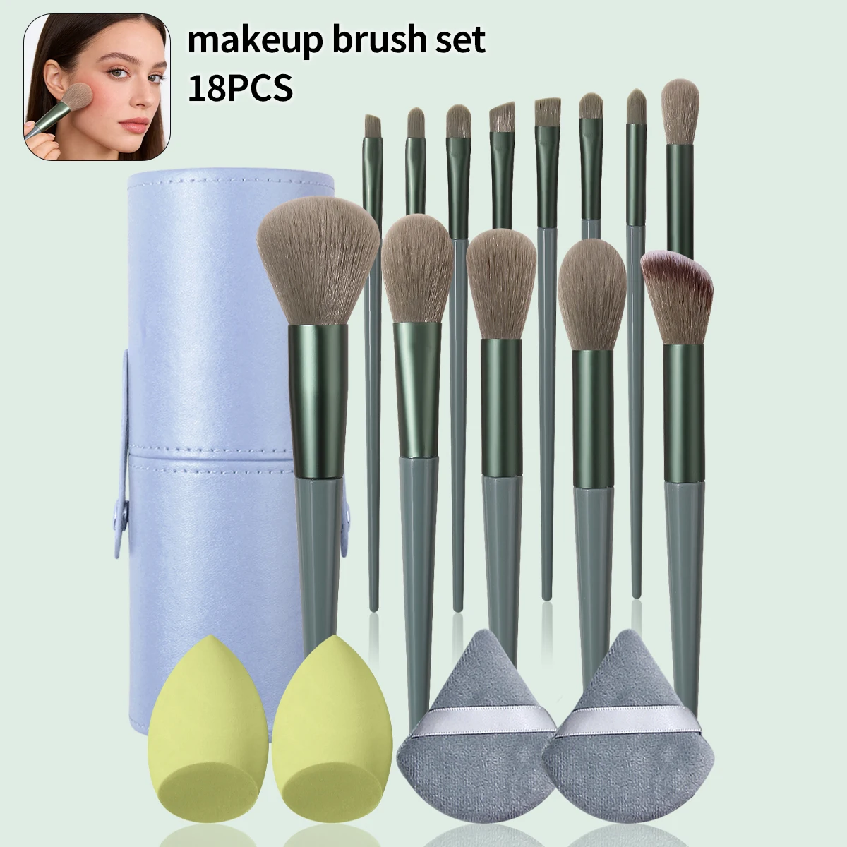 18-teiliges professionelles Make-up-Pinsel-Set – Mehrzweckpinsel + Trocken-/Nass-Schwamm/Gesichtspad für zwei Anwendungen + einfacher Aufbewahrungsbehälter