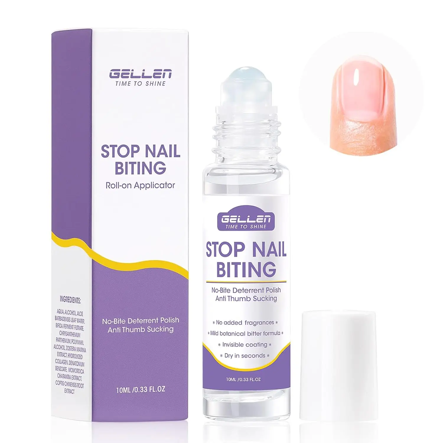 GELLEN Anti Bite Nail Care Solution 10ml Roll On Strengthener Stop Biting Polish Fast Drying Treatment Hardener for Kids Adults