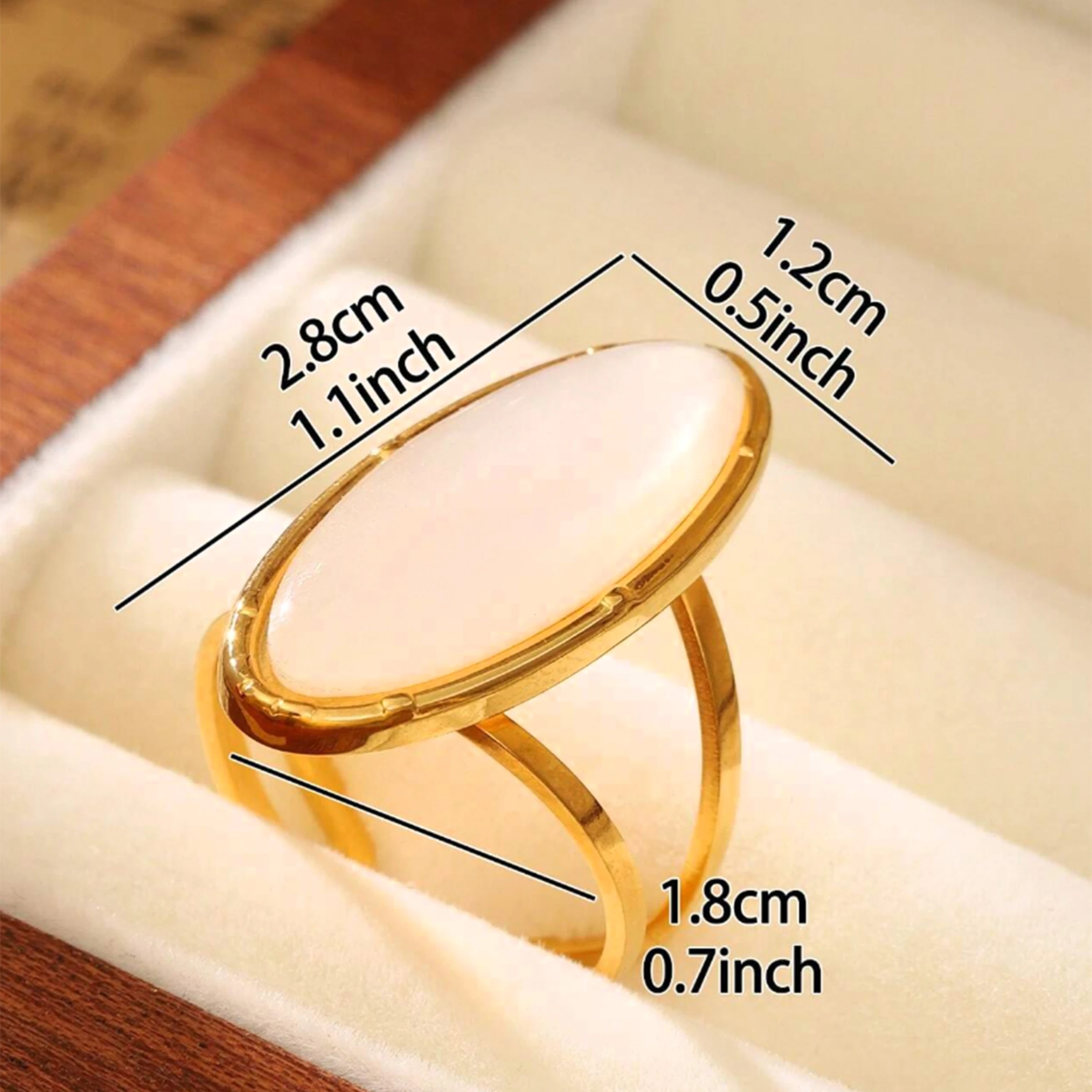 Oval Natural Shell Vintage Rings for Women Stainless Steel Temperament Exaggeration Metal RingChunky Jewelry Jewelry Gift