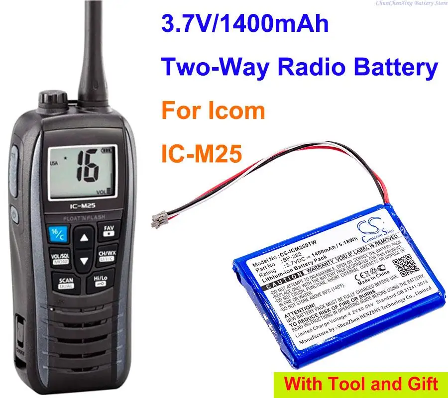 Replacement  1400mAh Two-Way Radio Battery BP-282 for Icom IC-M25