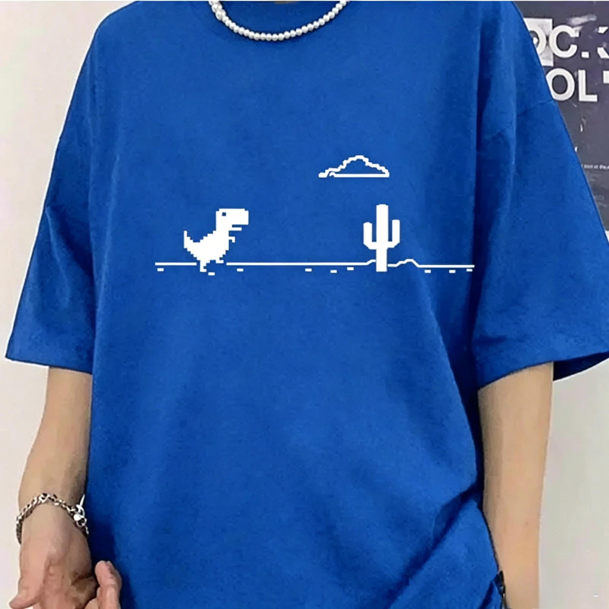 Summer Men's Round-neck T-shirt - American Retro Cactus and Little Dinosaur Print Short Sleeve - Uncommon Fashion Top
