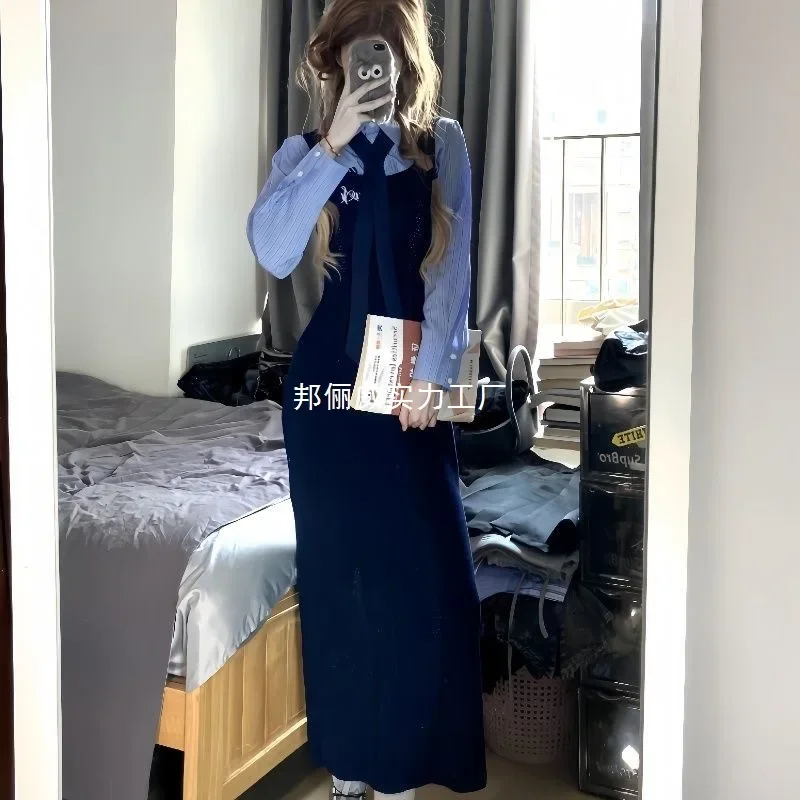 

Atmosphere, Dressing, Temperament, Suspender Dress, Women's Early Autumn, 2025 New Preppy Suit, Long Skirt
