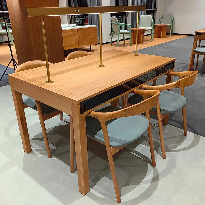 School Library Multifunctional Reading Table University Solid Wood Reading Table Books Electronic Reading with Lights
