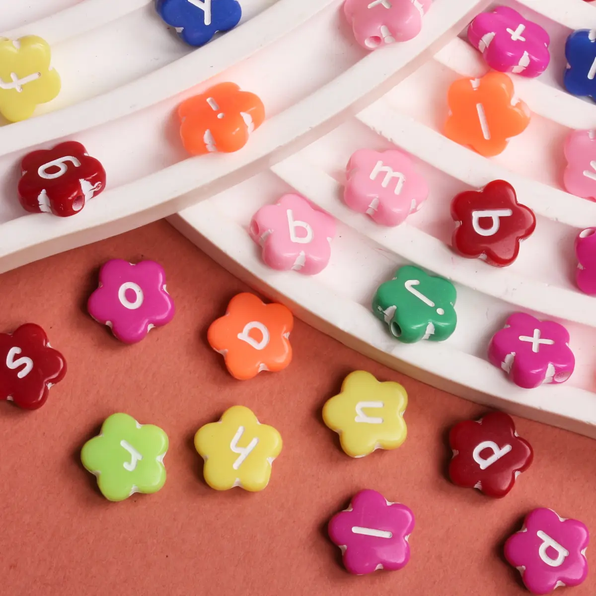 20Pcs 9/10.5mm Acrylic Flower English Letter Loose Beads DIY Beaded Jewelry Accessories Bracelet Necklace Materials