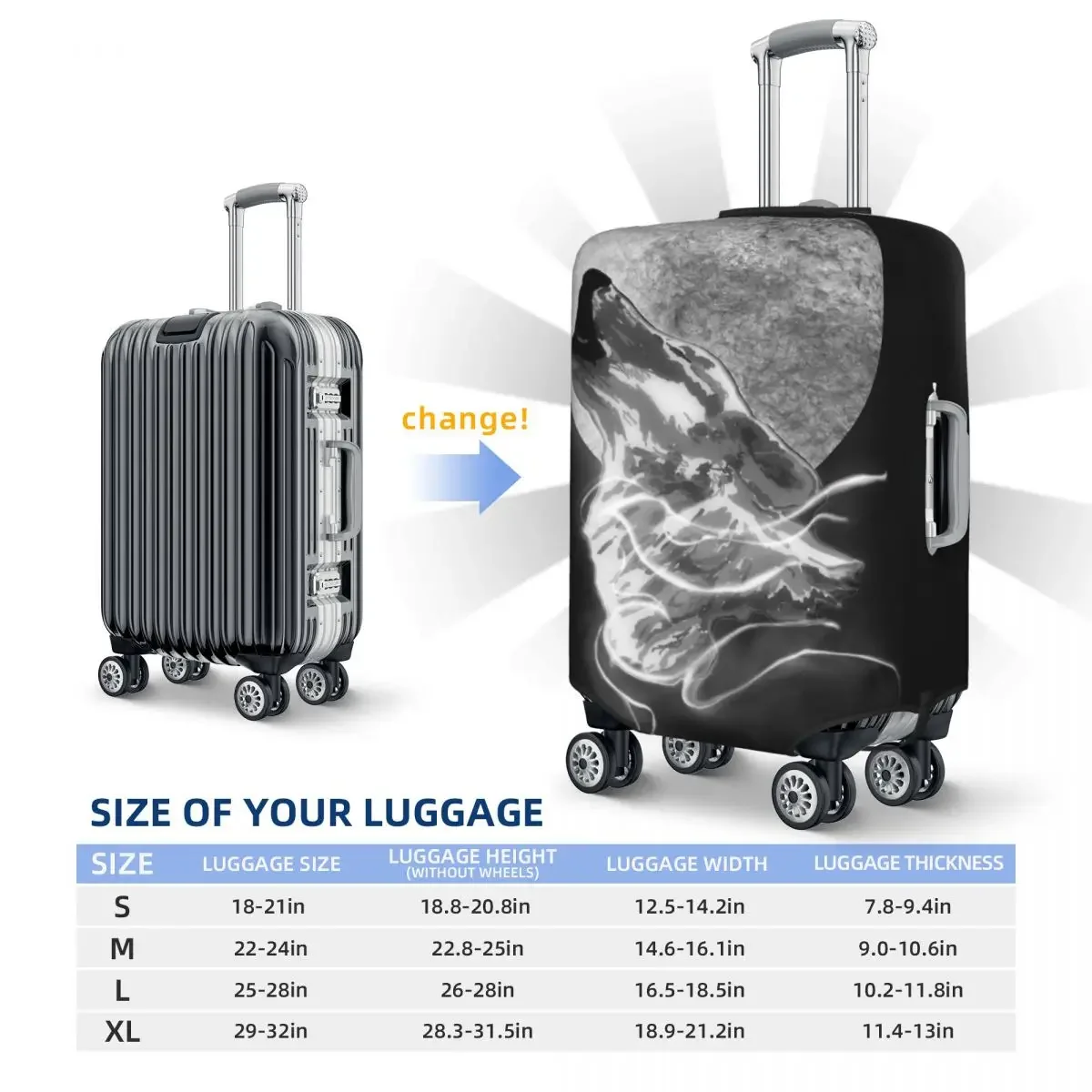 Wolf Moon Print Luggage Protective Dust Covers Elastic Waterproof 18-32inch Suitcase Cover Travel Accessories