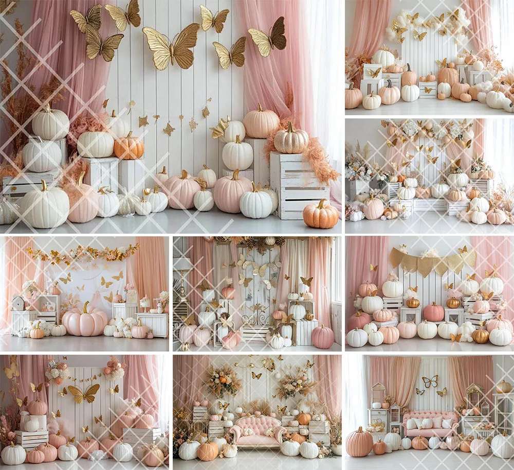 

Mehofond Photography Background Pumpkin Fall Butterfly Floral Kid Birthday Party Cake Smash Portrait Decor Backdrop Photo Studio