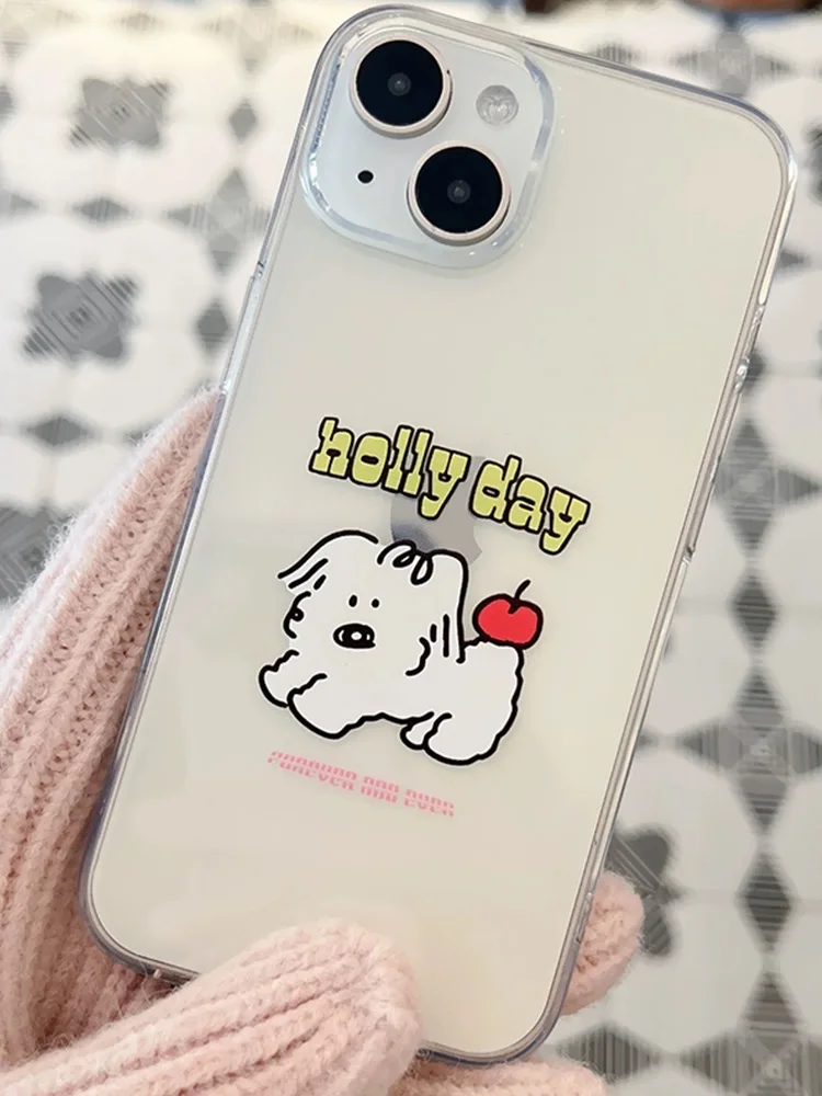 Holly Day Red Apple Cartoon Dog Transparent Soft Case for IPhone 15 14 Plus 13 12 11 Xr Xsmax Anti Drop Phone Case Phone Housing