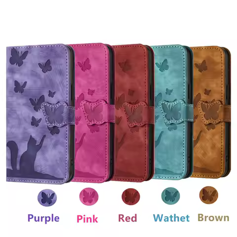 Phone Case For Samsung Galaxy S24 Flip S24 PE S25 Plus S23 FE Ultra S22 S21 S20 FE Cases Cute Cat PU Leather Wallet Back Cover