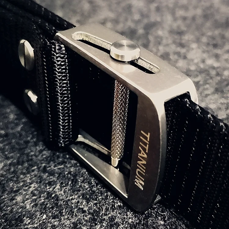 Ultra Light 38mm Width Pure Titanium Roller Buckle Stone-Pattern Medal Hand-Carved Custom Engravable Outdoor Belt Webbing Nylon