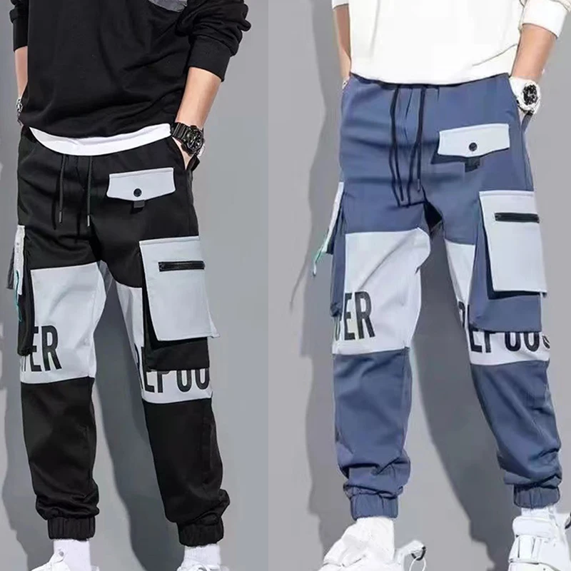 Men Drawstring Casual Pants Ribbon Tassel Pocket Hip Hop Joggers Cargo Pants Workout Sweatpants Trousers Sweatpants Streetwear