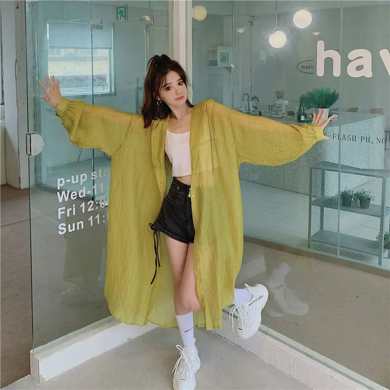 Long Jackets Women Summer New Sun-proof Outerwear Loose All-match Hooded Simple Leisure Daily Comfortable Ulzzang Design Chic