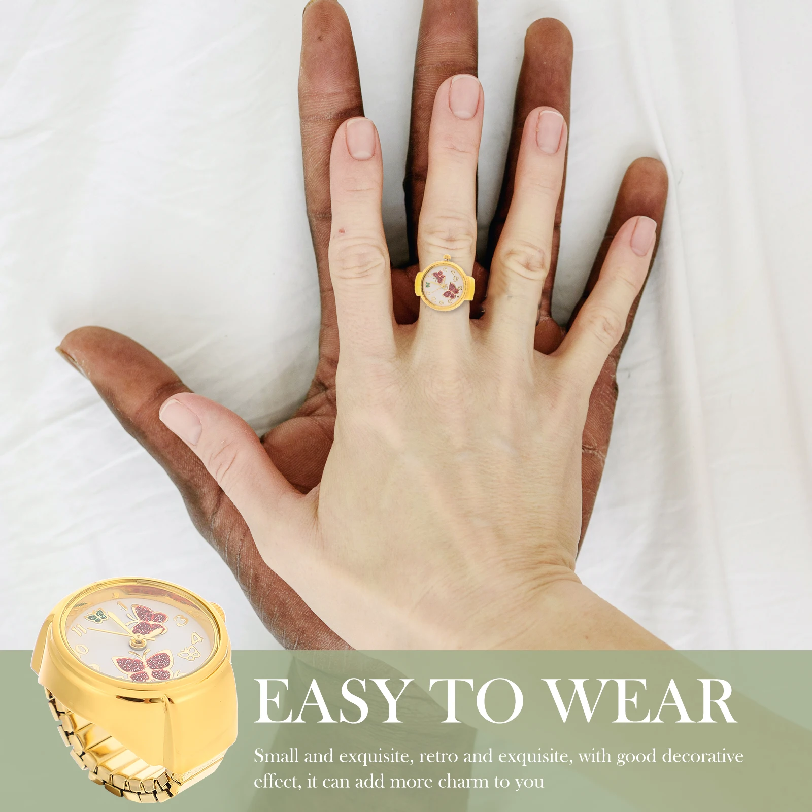 Orologio da polso squisito con farfalla rossa, orologio da dito, orologi decorativi per le donne, gioielli con orologio squisito retrò