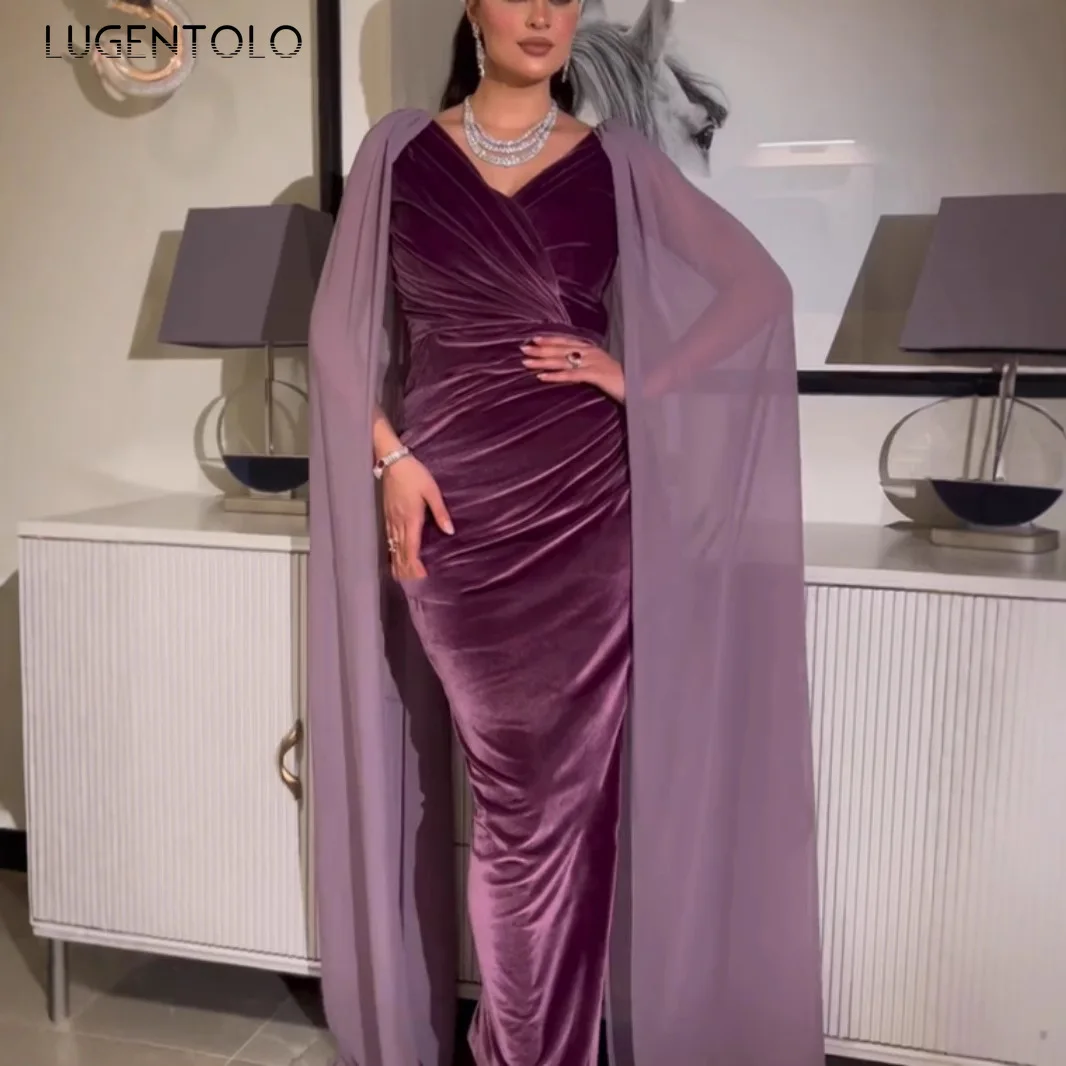 Mulheres cocktail vestido de festa sexy pacote hip mangas flutuantes senhora elegante oriente médio nova moda roxo império pano longo